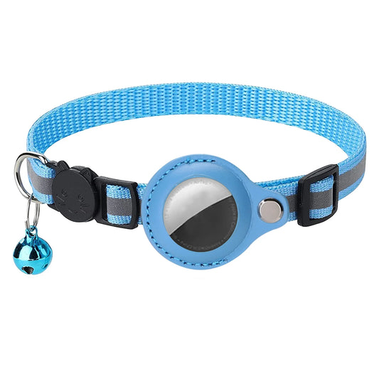 Cat Collar for Air Tag Detachable Cat Collars with Bells Safety Buckle Locator Leather Pet Collar for Cat Kitten Small Dog