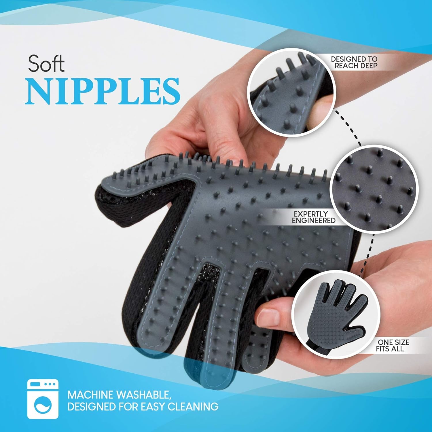 Professional Pet Grooming Gloves for Effective Hair Removal - Gentle, Machine Washable Deshedding Tool for Cats, Dogs, and Horses - Ideal for All Coat Lengths
