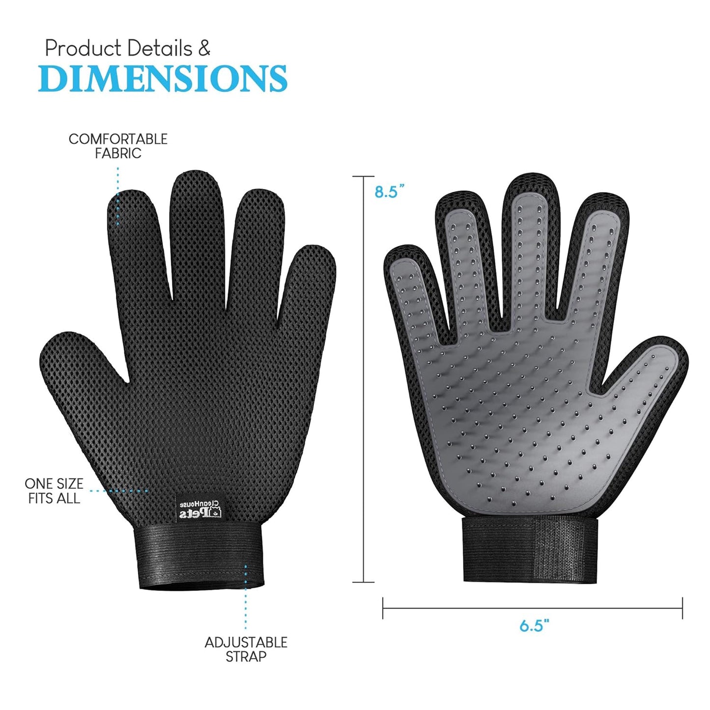 Professional Pet Grooming Gloves for Effective Hair Removal - Gentle, Machine Washable Deshedding Tool for Cats, Dogs, and Horses - Ideal for All Coat Lengths